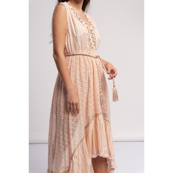 Boho Handmade Light Pink High-Low Maxi Dress - Picture 4 of 4